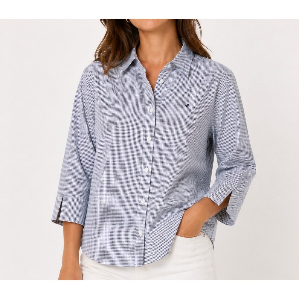 Lauren Ralph Lauren Button Down Women 2X Navy White Check Non-Iron 202114668